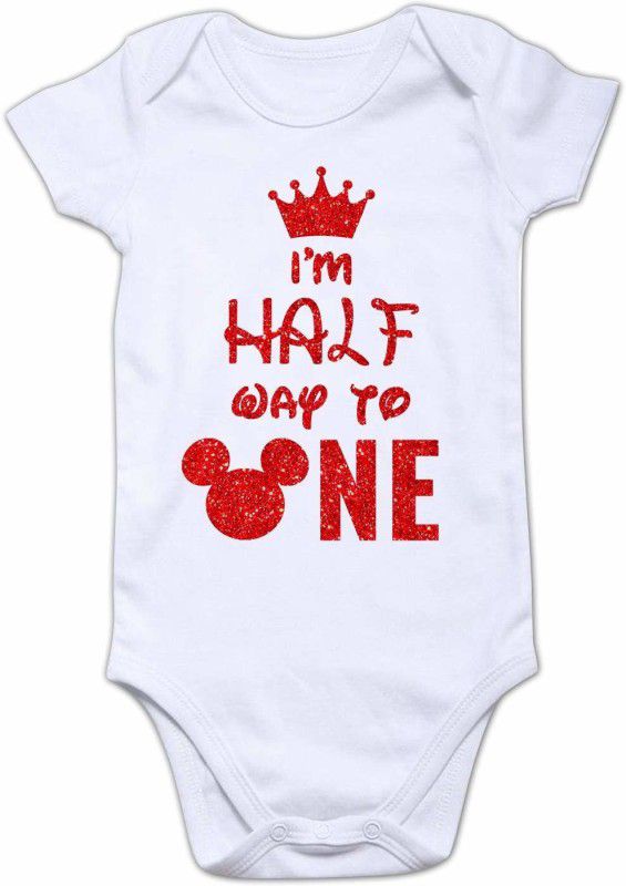 Romper For Baby Boys & Baby Girls Casual Graphic Print Cotton Blend  (White, Pack of 1)