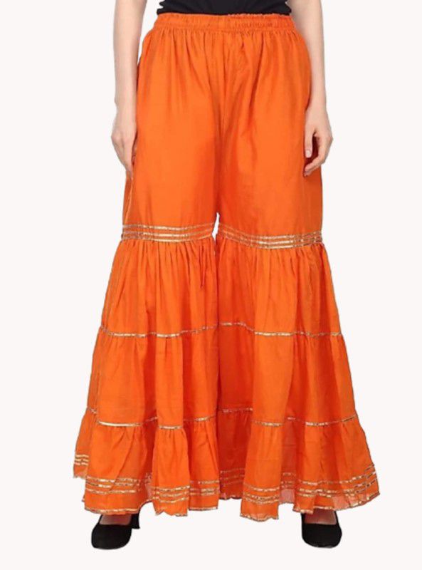 Women Relaxed Orange Viscose Rayon Trousers