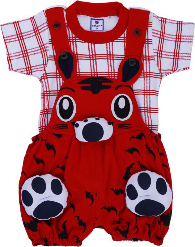Dungaree For Baby Boys & Baby Girls Casual Printed, Checkered Cotton Blend  (Red, Pack of 1)