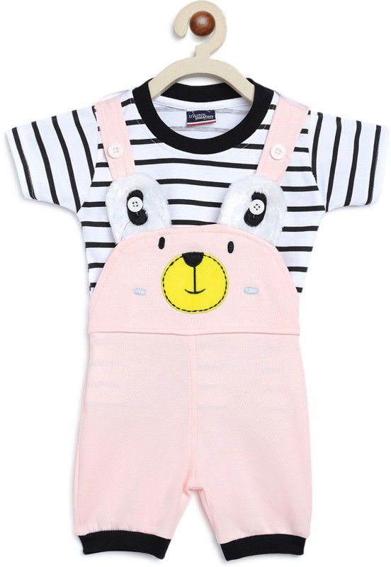 Dungaree For Baby Boys & Baby Girls Casual Printed Cotton Jersey  (Pink, Pack of 1)