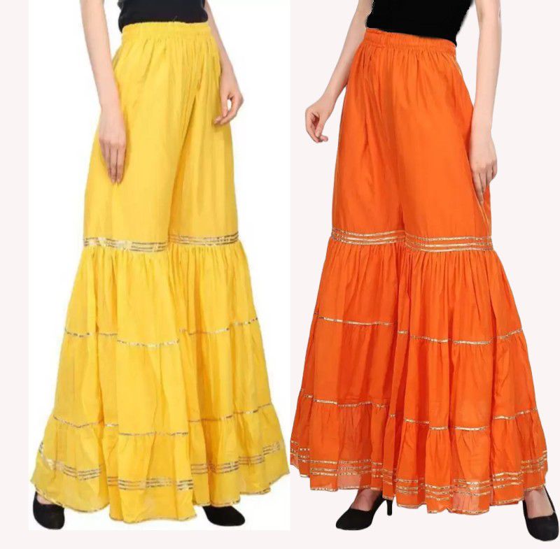 Pack of 2 Women Relaxed Yellow, Orange Viscose Rayon Trousers
