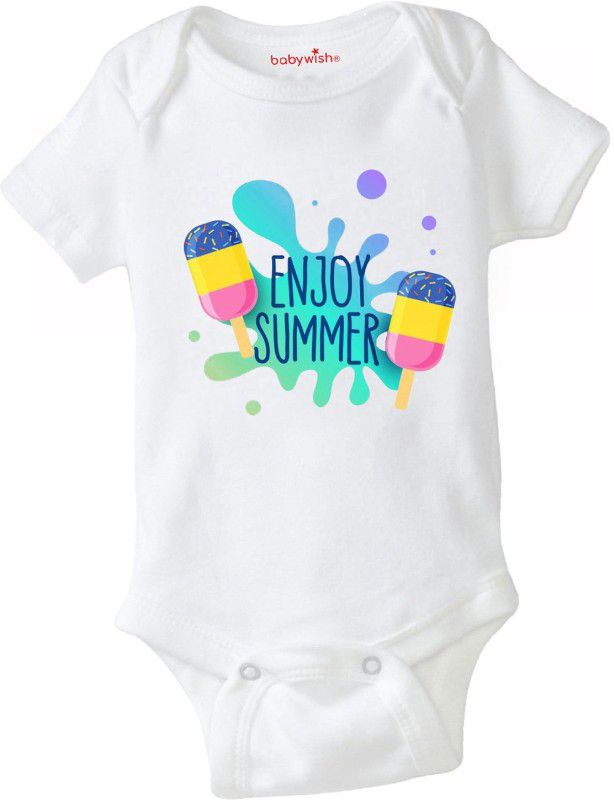 Romper For Baby Boys & Baby Girls Casual Graphic Print Polycotton  (White, Pack of 1)