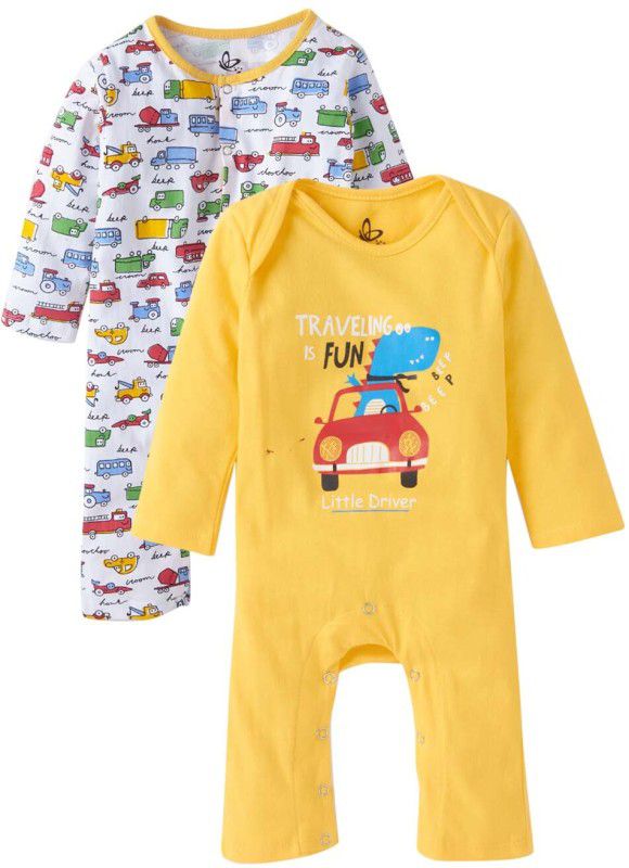 Romper For Baby Boys & Baby Girls Casual Printed Pure Cotton  (Yellow, Pack of 2)
