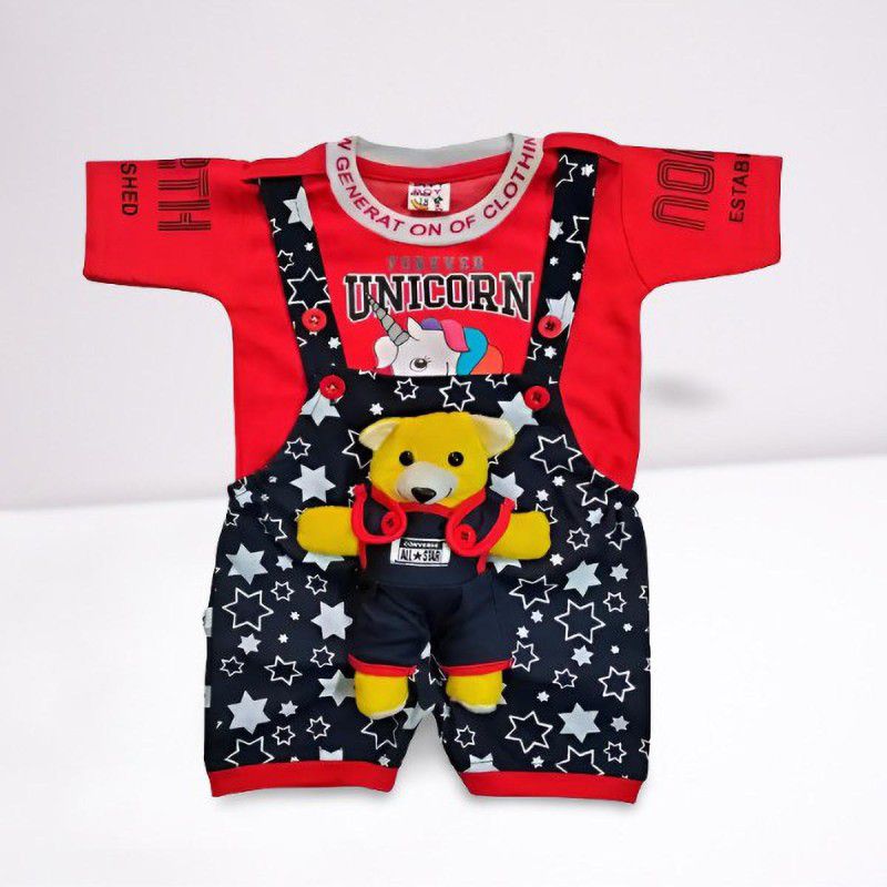 Dungaree For Baby Boys & Baby Girls Casual Printed Cotton Blend  (Multicolor)