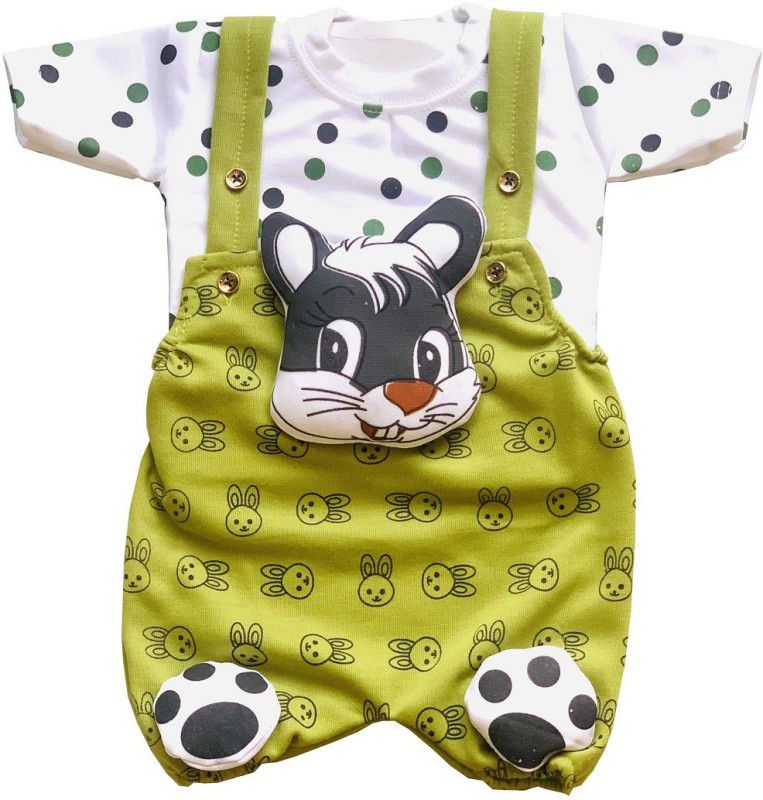 Dungaree For Baby Boys & Baby Girls Casual Printed Cotton Silk  (Green, Pack of 1)