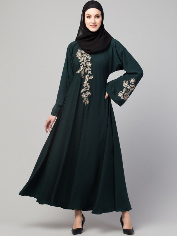 Ayeza Naqab Collection Latest designer Islamic dress umbrella stylish for women and girl Crepe Abaya With Hijab  (Green)