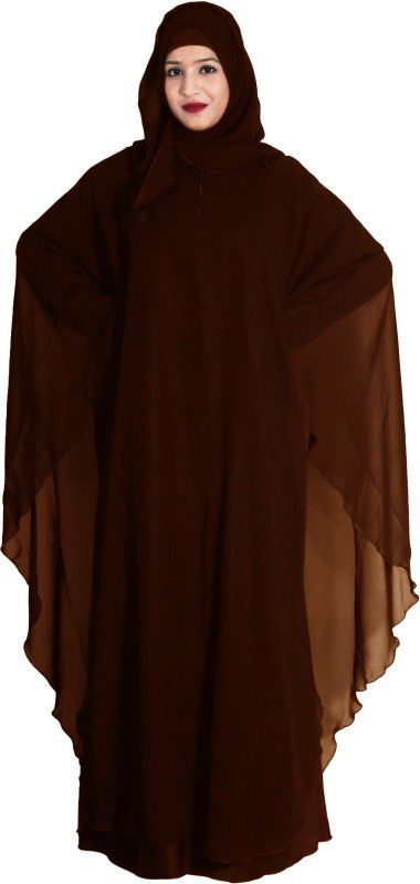 ARoohSa ABAYA BURQA BROWN NIDA FARASHA 0303 Art Silk Self Design Abaya With Hijab  (Brown)