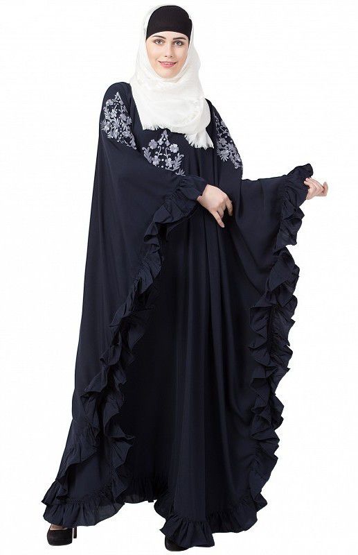 Ayeza Naqab Collection Beautyful kaftan abaya embroidery rof women &girl Crepe Abaya With Hijab  (Blue)