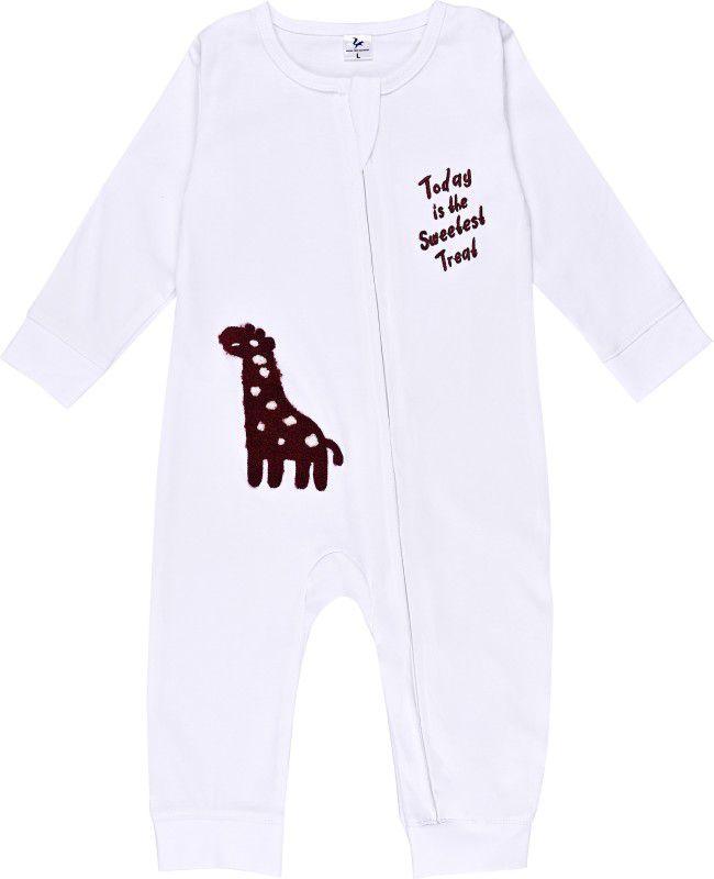 Romper For Baby Boys & Baby Girls Casual Embroidered Cotton Blend  (White, Pack of 1)