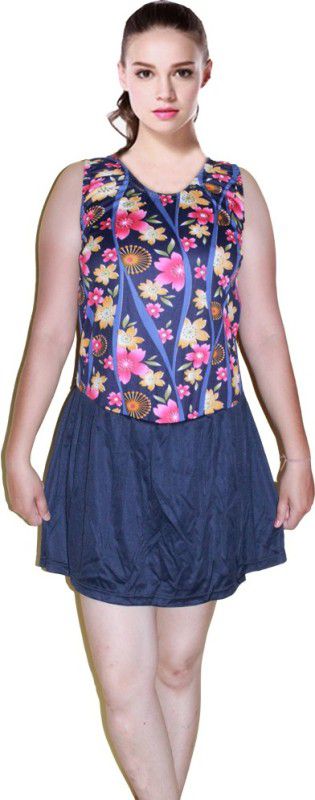UNIQUE MINI FROCK STYLE WITH ATTACHED SHORTS LADIES/ GIRLS SWIMMING COSTUME -SIZE = XL 40 (BUTTS/HIPS SIZE) WOMEN SWIM WEAR Floral Print Women Swim-dress Blue Swimsuit