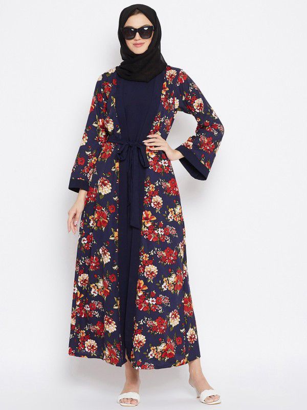 NABIA NSRG Polyester Floral Print Abaya With Hijab  (Multicolor)