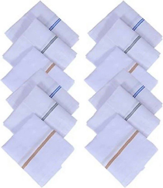 KING premium striped handkerchief for men handkerchief (pack of 12) ["White"] Handkerchief  (Pack of 12)