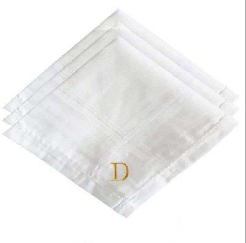 Mrunals Fashion Handkerchief initial "D" for Men (Pack of 3),Golden embroidery ["White"] Handkerchief  (Pack of 3)