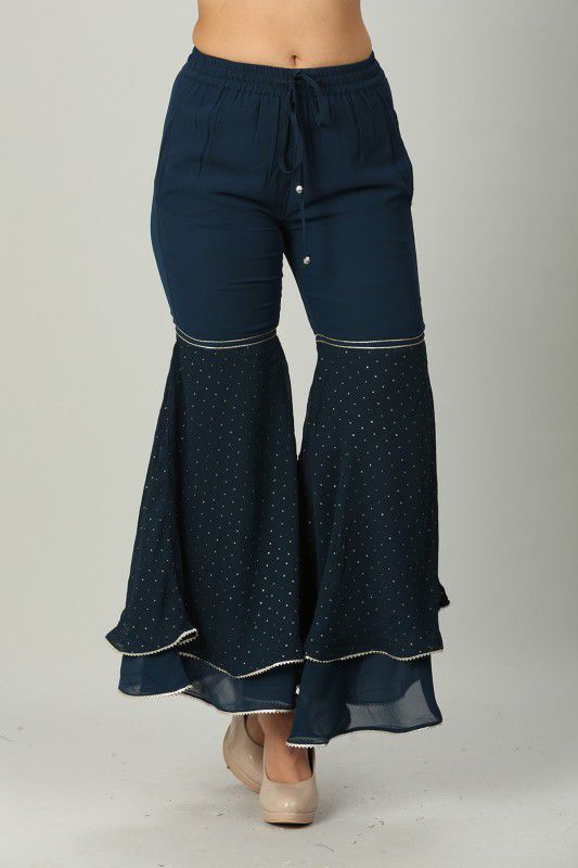 Women Regular Fit Blue Georgette Trousers