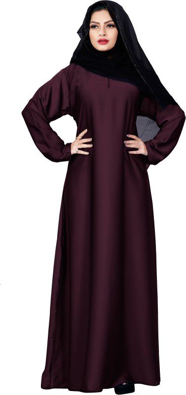 Purple Abaya Umbrella style With Dupatta Same Abaya Color. (FREE SIZE_56") Polycotton Solid Abaya With Hijab  (Purple)