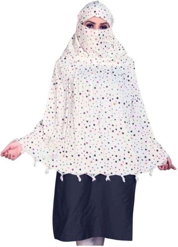continue star 04 24 ABAYA STAR CHUNARI MASK 2 IN 1 Pure Cotton Burqa With Hijab  (White)