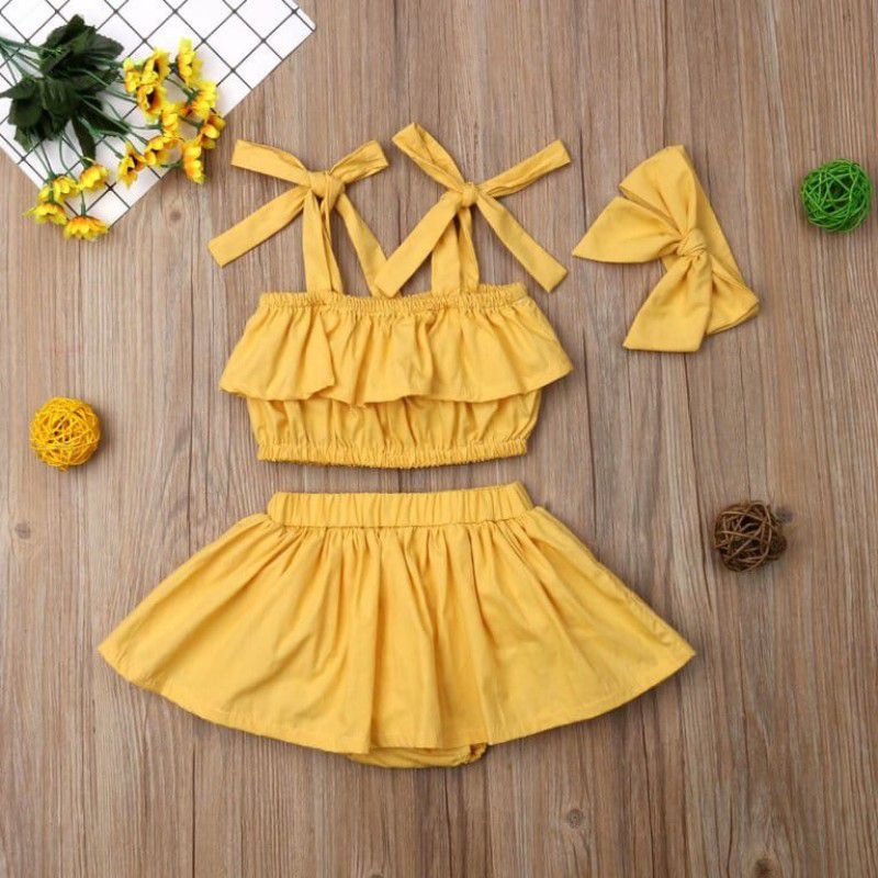 Girls Mini/Short Casual Dress  (Yellow, Sleeveless)