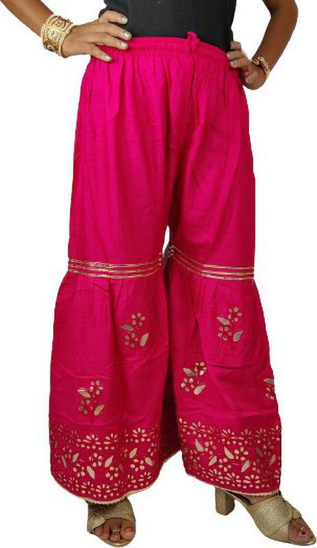Women Flared Pink Cotton Blend Trousers