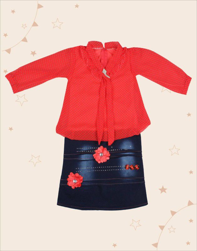 Girls Midi/Knee Length Party Dress  (Red, Full Sleeve)