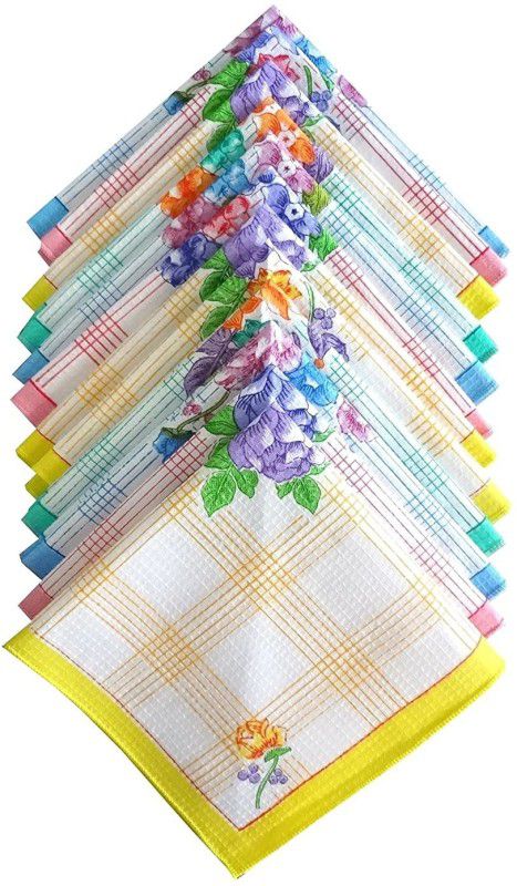 Shop At Bargain Pieces Women Soft Cotton Pocket Handkerchiefs Ladies Hankies Vintage Floral Print Handkerchiefs Medium ["FLOWER DESIGN MULTI COLORED"] Handkerchief  (Pack of 12)