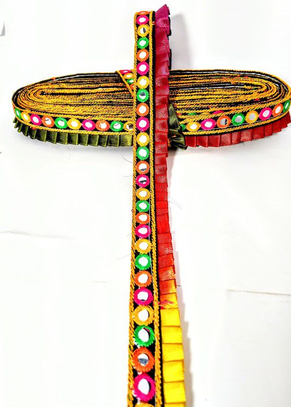 NIMISHA FASHION Embroidered, mirror and feel work (9meter) Pure Silk Saree Falls  (Multicolor)