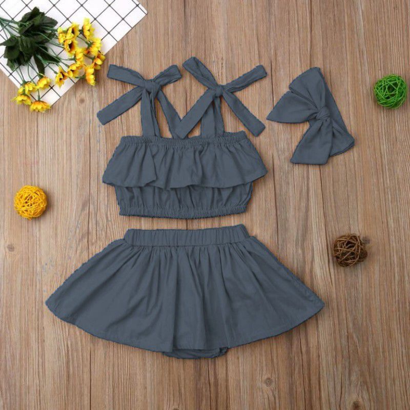 Girls Mini/Short Casual Dress  (Grey, Sleeveless)