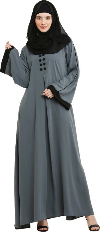 RAC RAC1786 Crepe Solid Burqa With Hijab  (Grey)