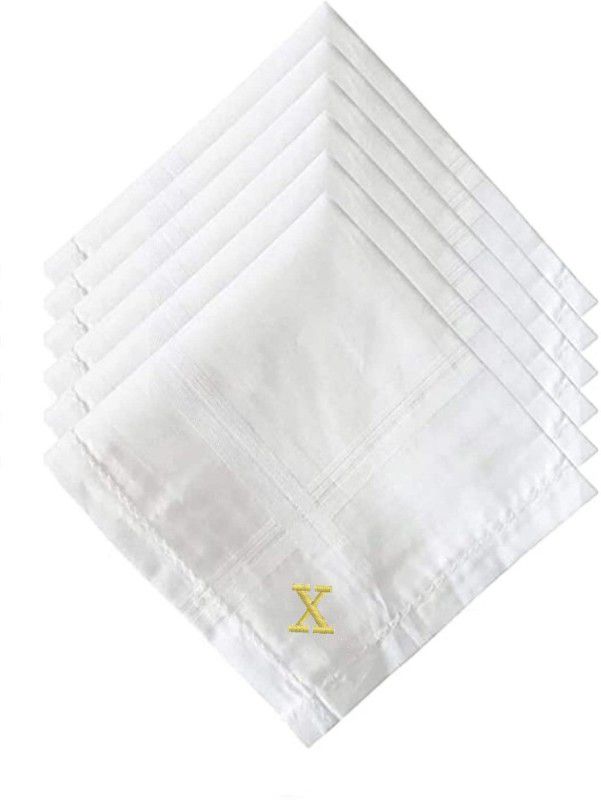 Mrunals Fashion Cotton Handkerchief initial "X" for Men, (Pack of 6), Golden Embroidery ["White"] Handkerchief  (Pack of 6)