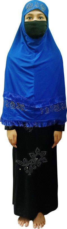 shophome Kids black burqa with blue silk hijab Silk Blend Burqa With Hijab  (Black, Blue)
