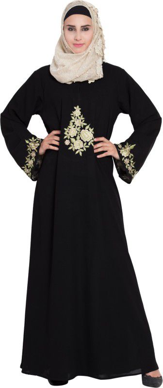 MRC MRC015A Line Embroidered(S) Poly Crepe Solid Abaya With Hijab  (Black)