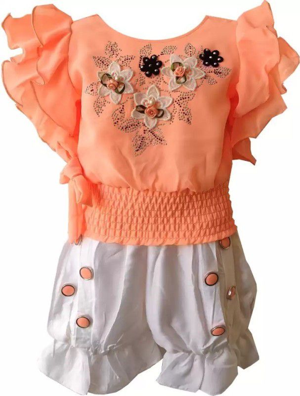Baby Girls Short/Mid Thigh Casual Dress  (Orange, Fashion Sleeve)