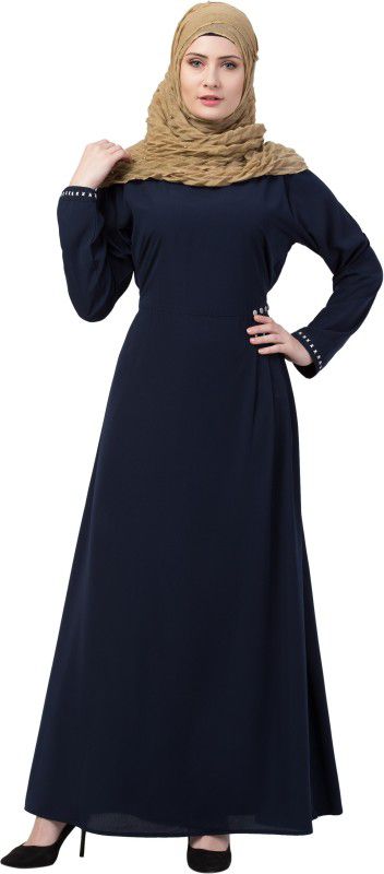 MRC MRC9068 Crepe Self Design Abaya With Hijab  (Blue)