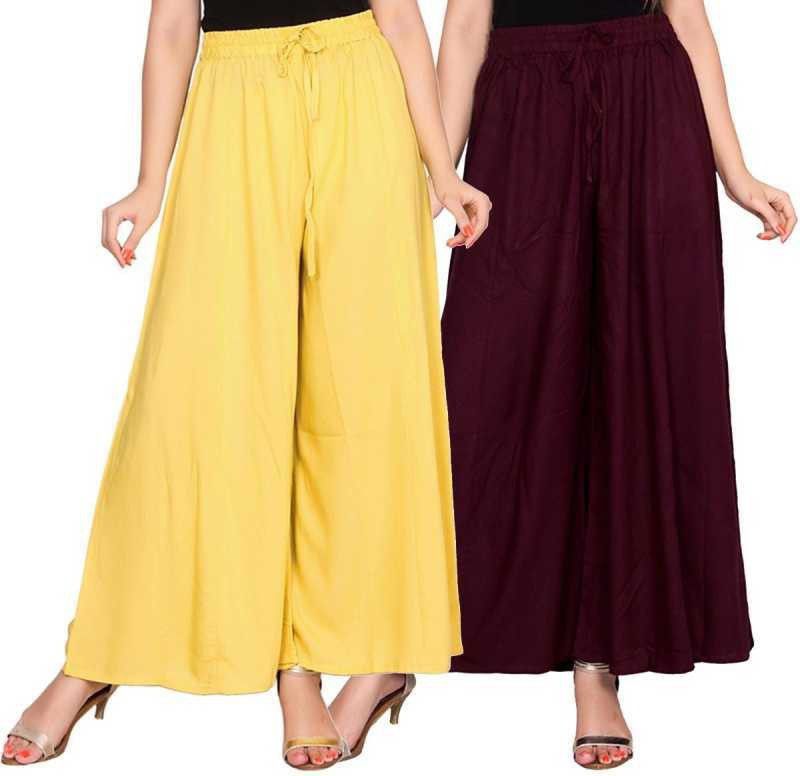 Pack of 2 Women Regular Fit Yellow, Maroon Cotton Blend Trousers
