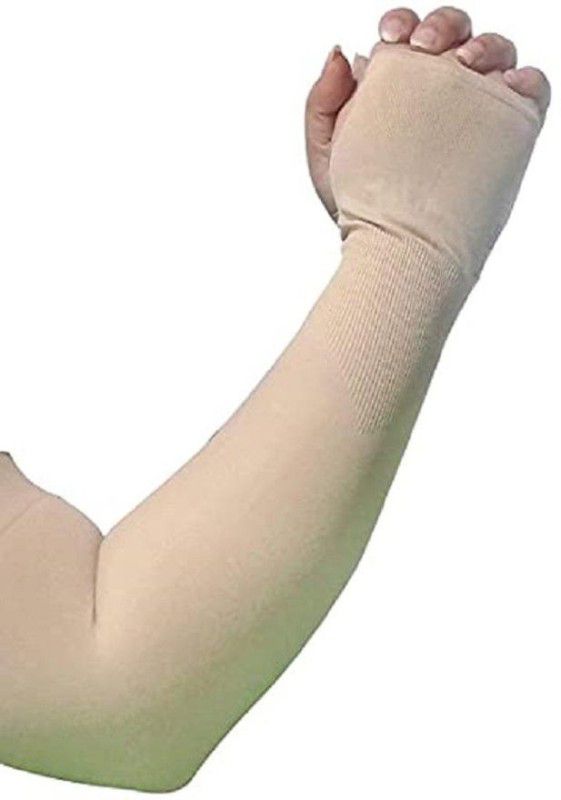 ARYANSHI Sunlight Gloves Arm Sleeves-14 Cotton Arm Warmer  (Beige)