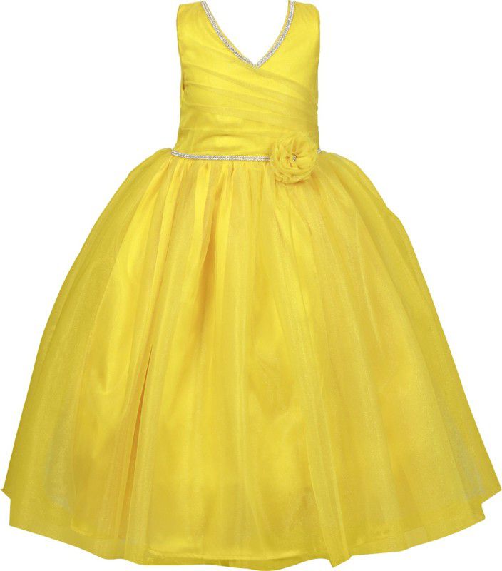Girls Maxi/Full Length Party Dress  (Yellow)