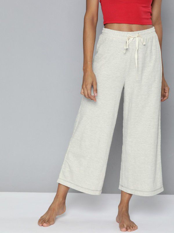 Women Beige Self-Design Lounge Pants, 1 Pc Women Pyjama