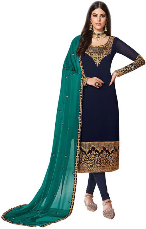 Semi Stitched Georgette Suit Fabric Embellished