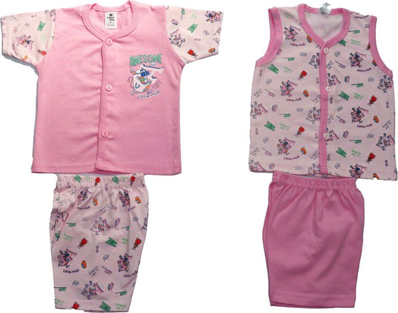 Baby Boys & Baby Girls Printed Hosiery Kids Nightwear  (Blue Pack of 2)