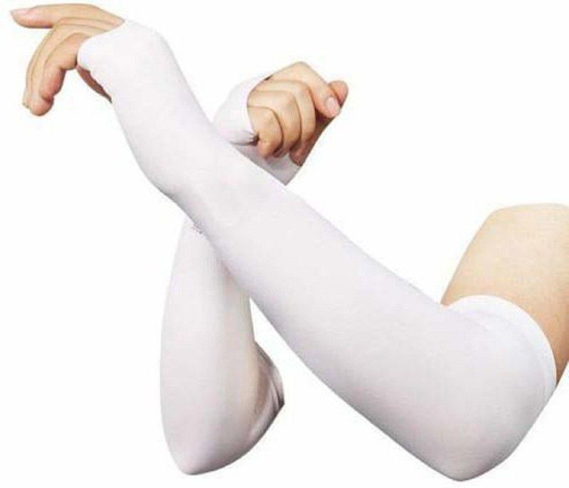ARYANSHI Kashi (1 PAIR )OF ARM SLEEVE-64 Cotton Arm Warmer  (White)