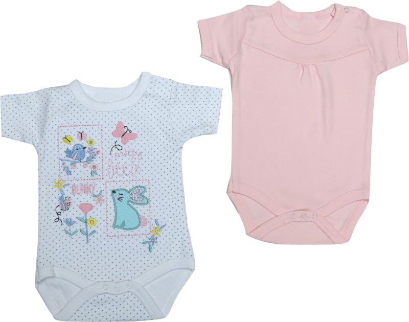 KABOOS Baby Boys & Baby Girls white and pink Sleepsuit