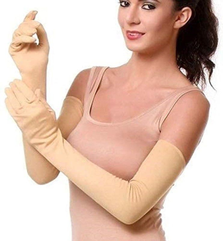 ARYANSHI Arm Sunlight Sleeves-009 Cotton Arm Warmer  (Beige, Brown)