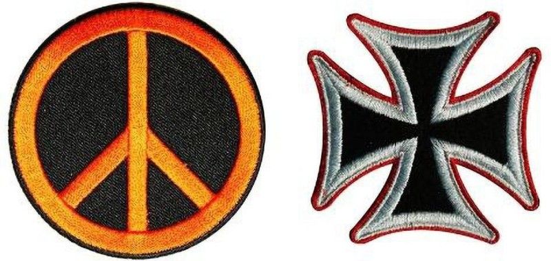 Motohog Unique Embroidered Sew Patch for Clothes (Peace and Nazi Cross) Applique Patch  (2, Multicolor)
