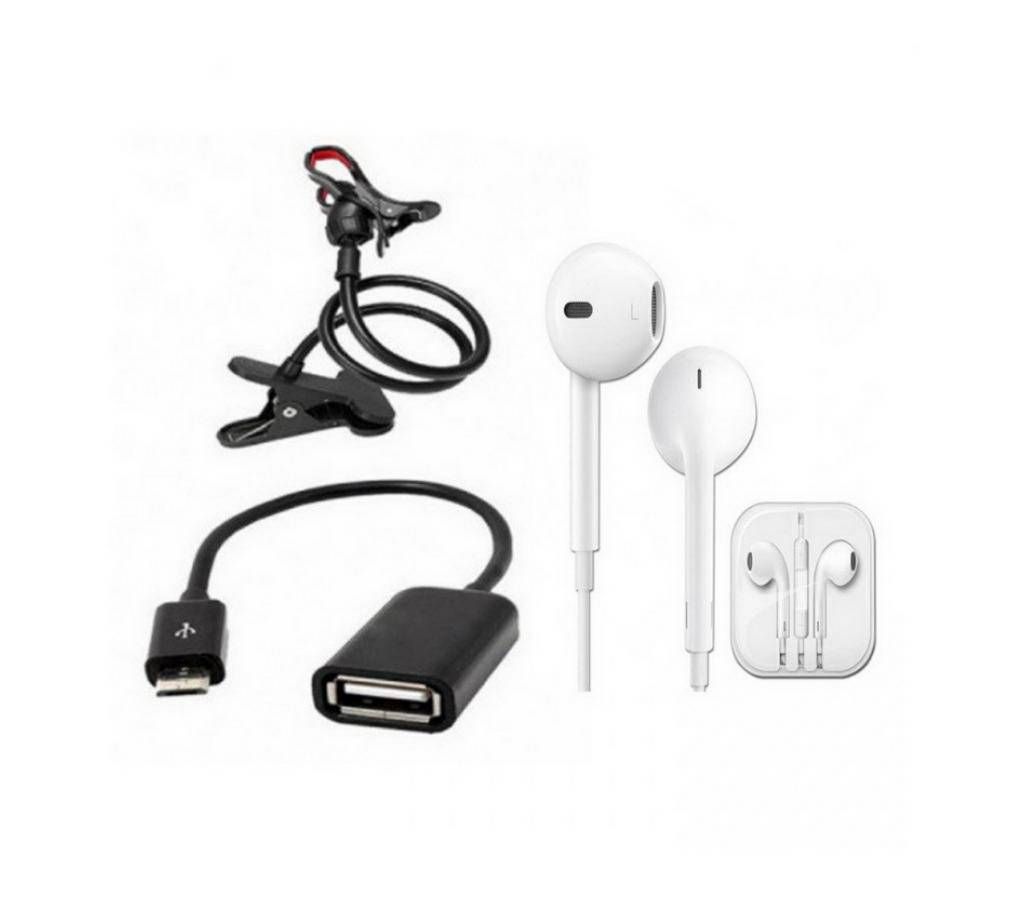 Rotate Stand+Micro USB OTG Cable + Earphone combo