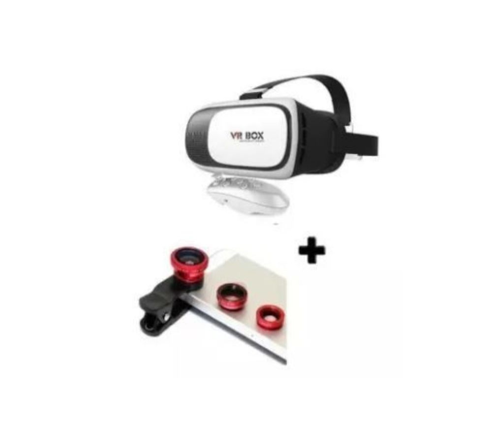 1Combo of 3D Glasses VR BOX 2.0 with Remote Controller and Mobile Clip Lens- Multi color-GNG