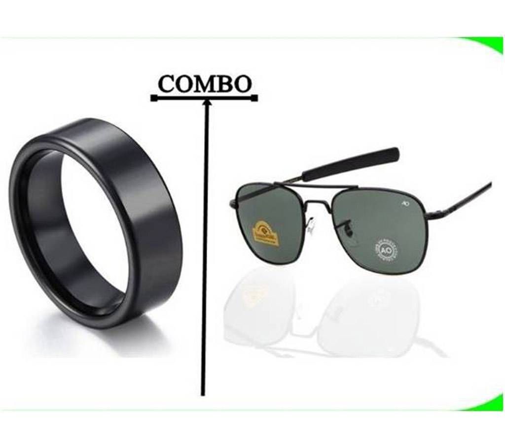 Combo of Black Finger Ring & AO Men's Sunglasses