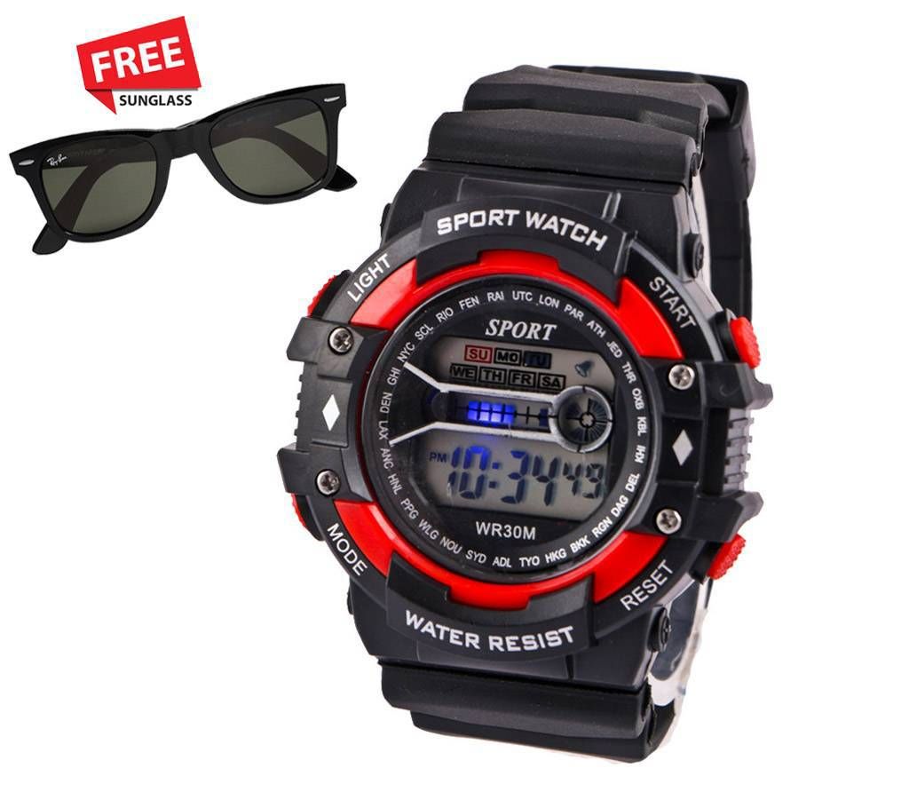 Men's Casual watch with free sun glass 
