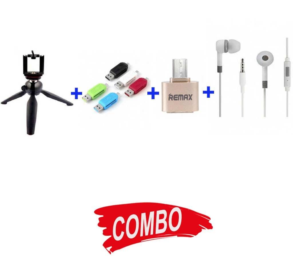 MI-HEADPHONE-REPLICA-582+OTG CARD READER+REMAM OTG USB 2.0 ADAPTER+tripod-228 stand pad Combo 