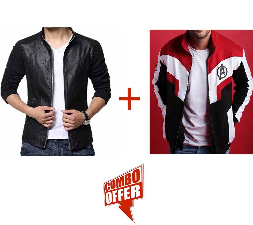Mix Leather Full Sleeve Jacket+Full Sleeve Gents Casual Jacket combo offer 