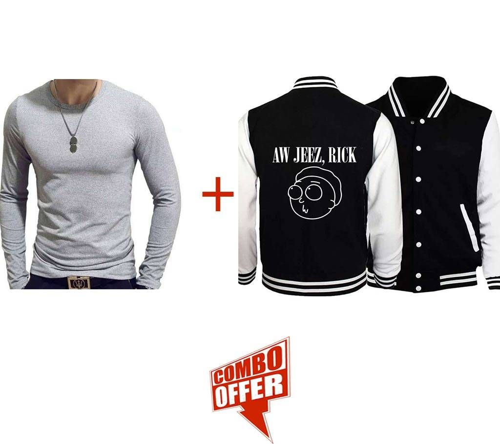 Mens Winter Jacket -Rick - OKB + Ash Cotton Long Sleeve T-Shirt for Men -UPF Combo Offer 