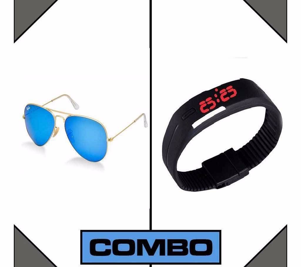LED Watch and RayBan Sunglasses Combo